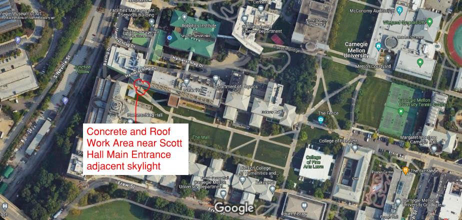 Concrete and roof work Area near Scott Hall main entrance, adjacent skylight.jpg